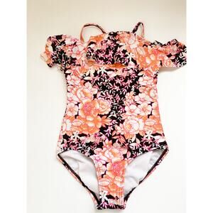 Cleobella off the shoulder girl's swimsuit black white pink orange XS